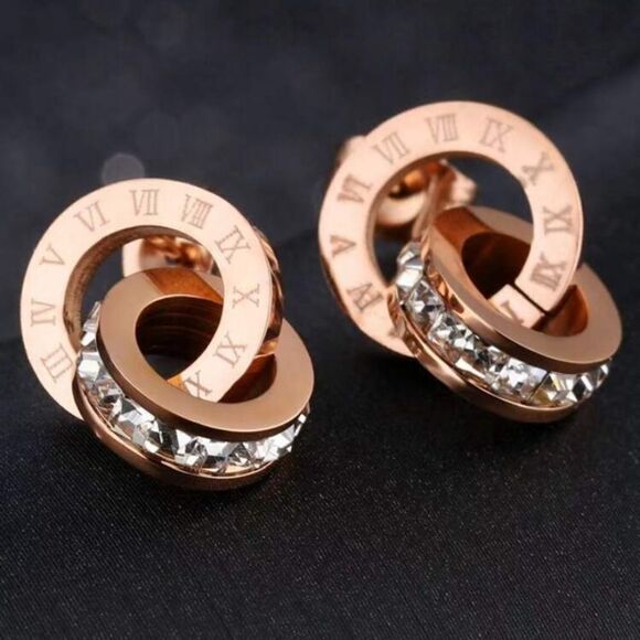 ✨🆕✨ Elegant Chic ROSEGOLD Roman Numerals Titanium Steel Stud Earrings ✨ - Picture 7 of 13